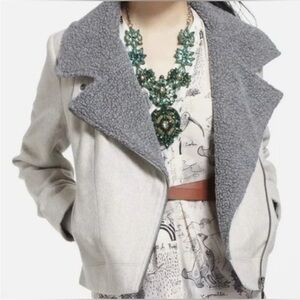 Anthropologie Cartonnier Cream and Gray Teddy Jacket